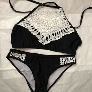 Black Halter Crochet Bikini! NWOT!